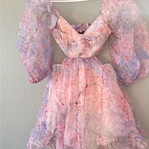Floral Chiffon Dress with Puff Sleeves
